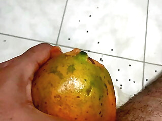 Enjoying a breakfast of papaya with milk 🤤 cum tribute handjob amateur